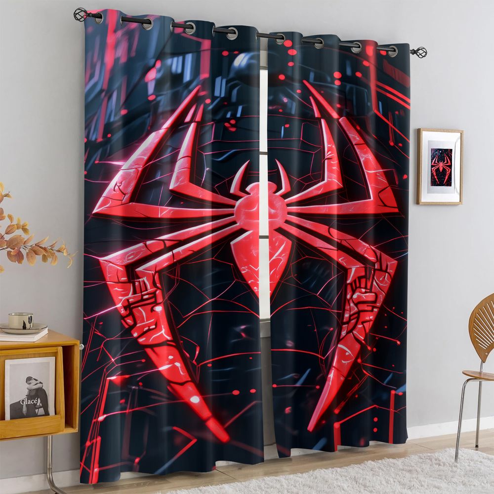 Office Tech Room - Vorhänge mit Spinnenmuster, futuristische Technik, schwarz,
