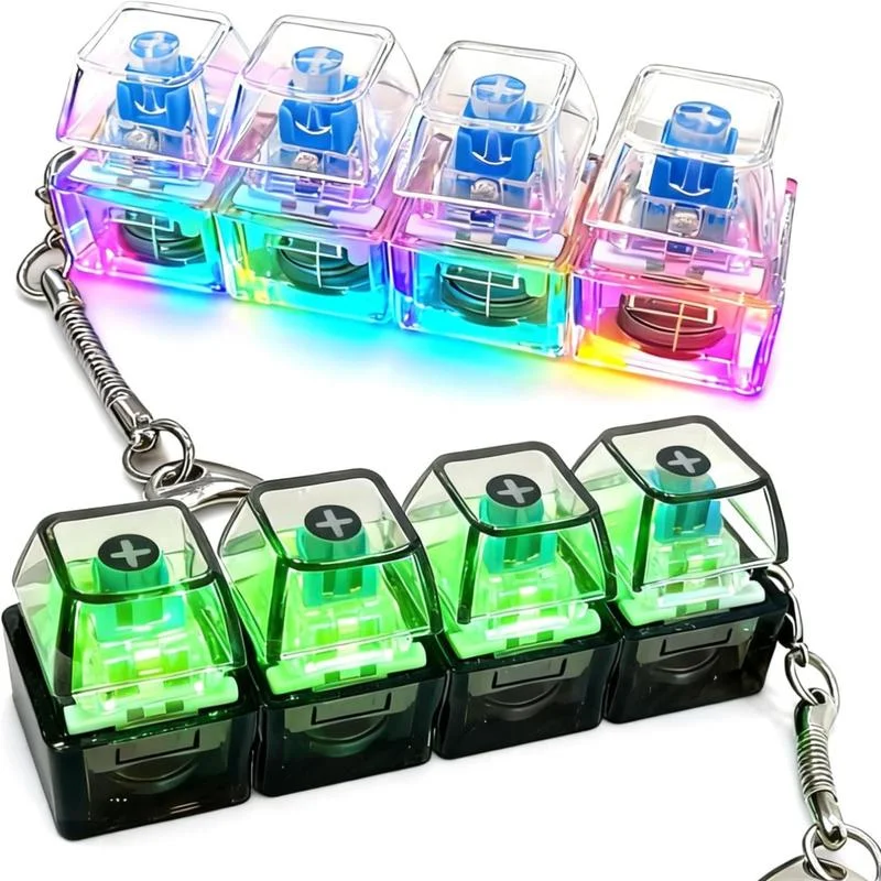Office Tech And Gadgets - Tastatur-Tastenkappen-Stressabbau-Schlüsselanhänger, mechanisches 4-Tasten-Fidget-Tool für Erwachsene, Kinder,