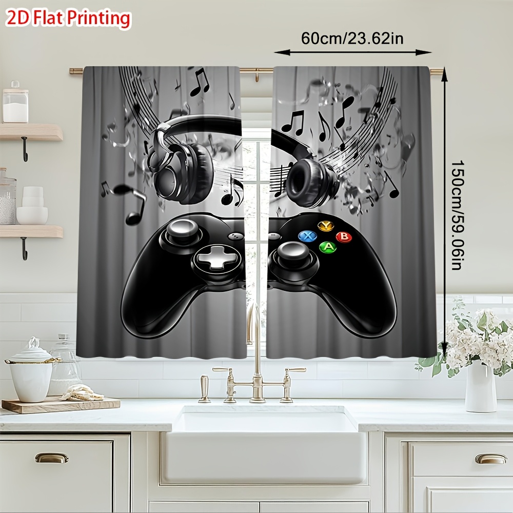Office Tech Room - 2 Stück Spielcontroller-Vorhänge mit Kopfhörer- und