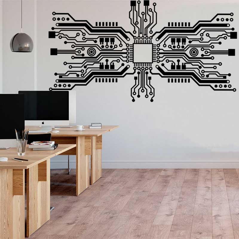 Office Tech Room - Platine Chip Wand Aufkleber Tech Technologie